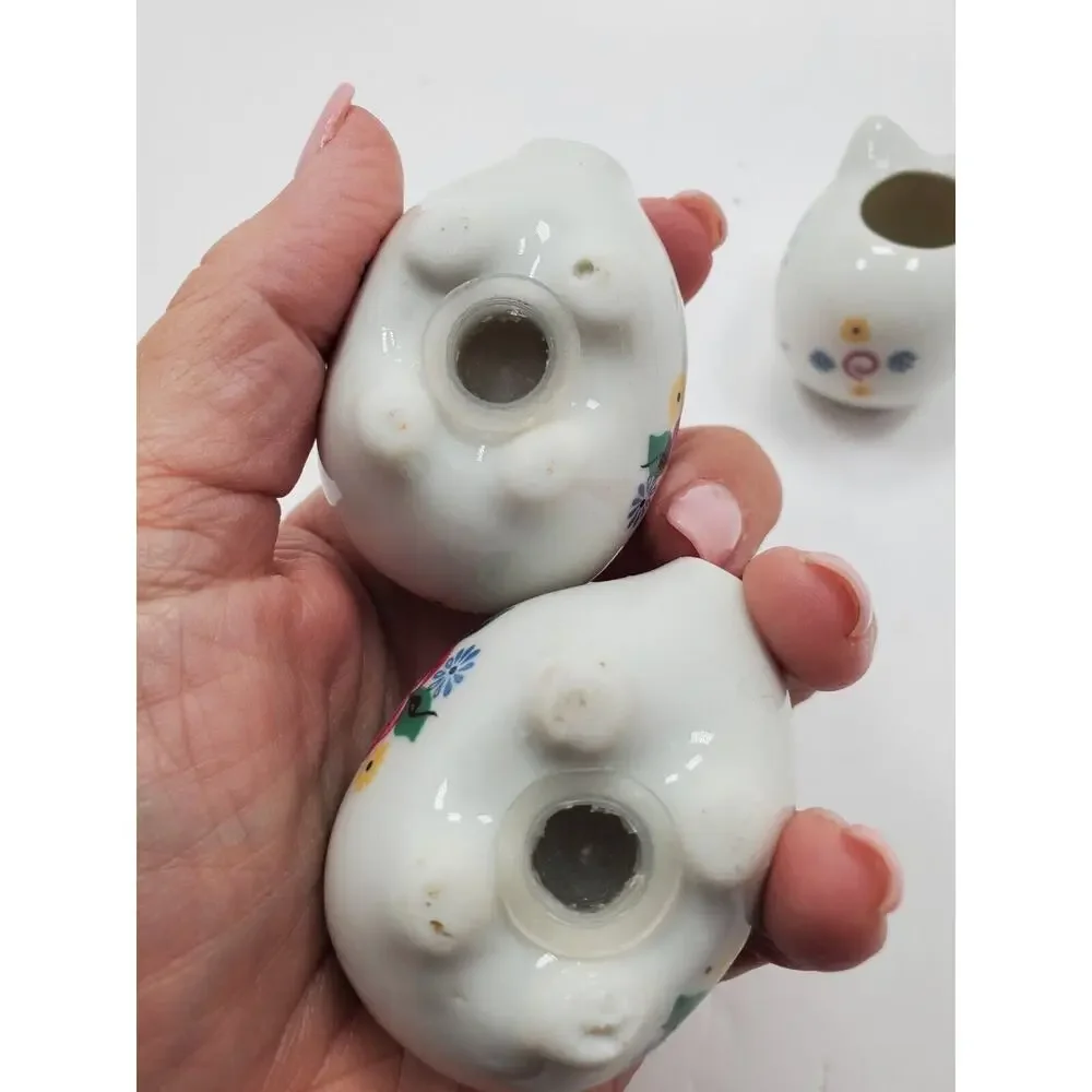 Vintage Cute Ceramic Pig Salt & Pepper Shaker 3-Piece Set w/ Toothpick Holder - Picture 5 of 5